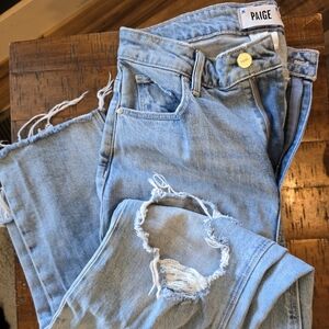 PAIGE Light Blue Distressed Ankle Jeans